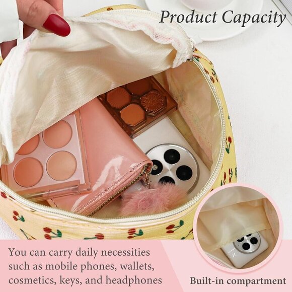 Cute Women's Corduroy Backpack - Yellow Cherry Print Daypack Ideal for Every Day - Picture 5 of 7